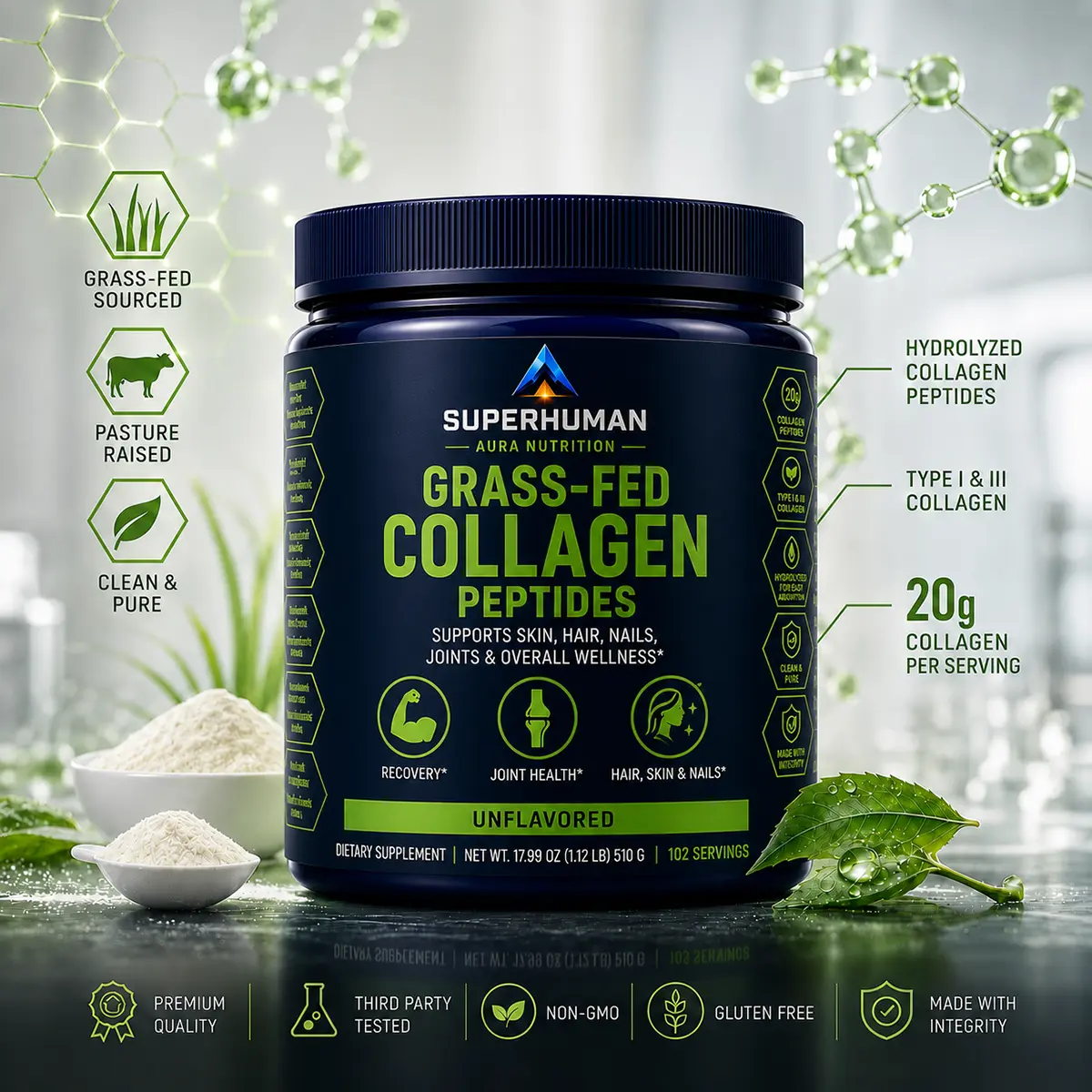 Grass-Fed Collagen Peptides — 20g per serving, 102 servings